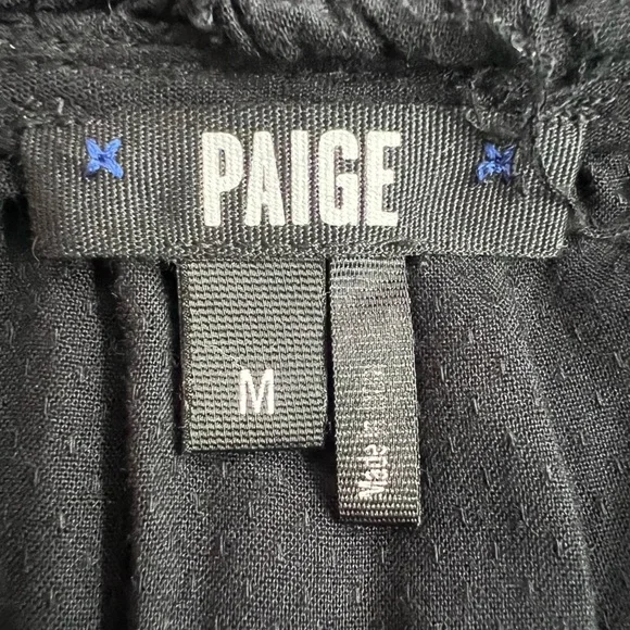 PAIGE Journee Tie Shoulder Blouse Grommets and Ruffle Detail Black Size Medium - Picture 10 of 11